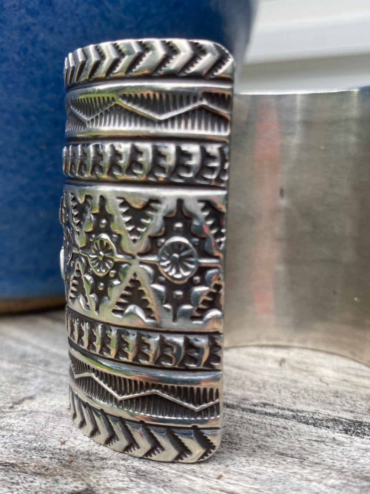 MINT CONDITION Navajo Sunshine Reeves Thunderbird Solid 925 Cuff Bracelet WIDE!!