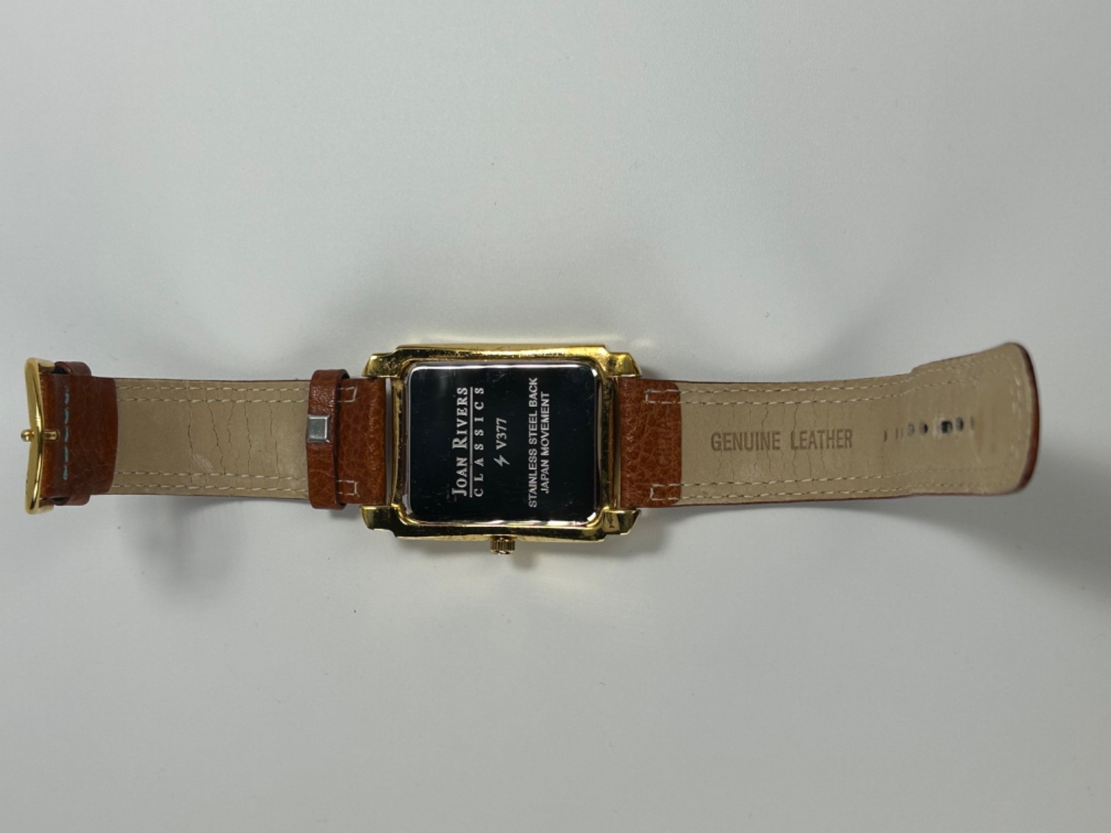 Vintage Joan Rivers Classics V377 Womens 34MM Tank Quartz Gold Tone W/Blue Dial