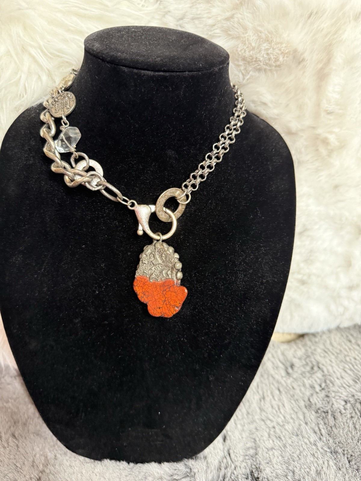 Art by Amy Labbe OOAK Mixed Media Stone Charm Statement Necklace