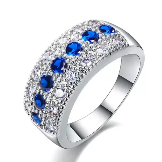 2.00 Ct Round Cut Natural Sapphire Diamond Wedding Ring 14K Solid White Gold 5