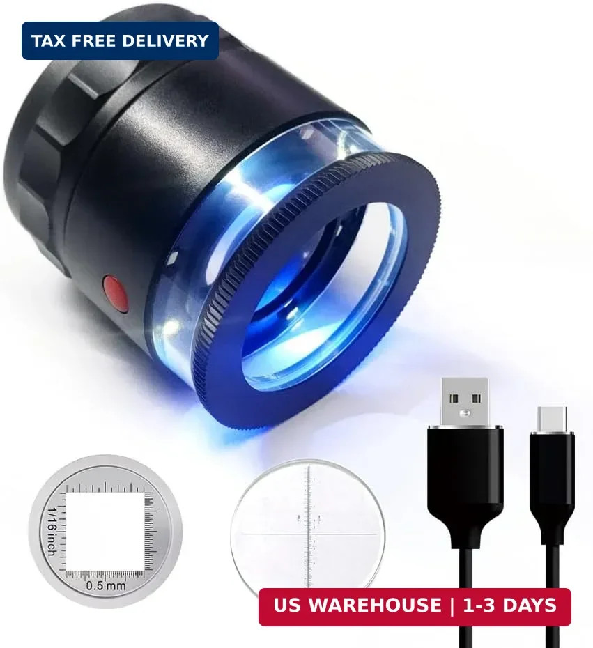 10x Loupe Magnifier Rechargeable Jewelers Loupe with UV and LED Lights, Illumina
