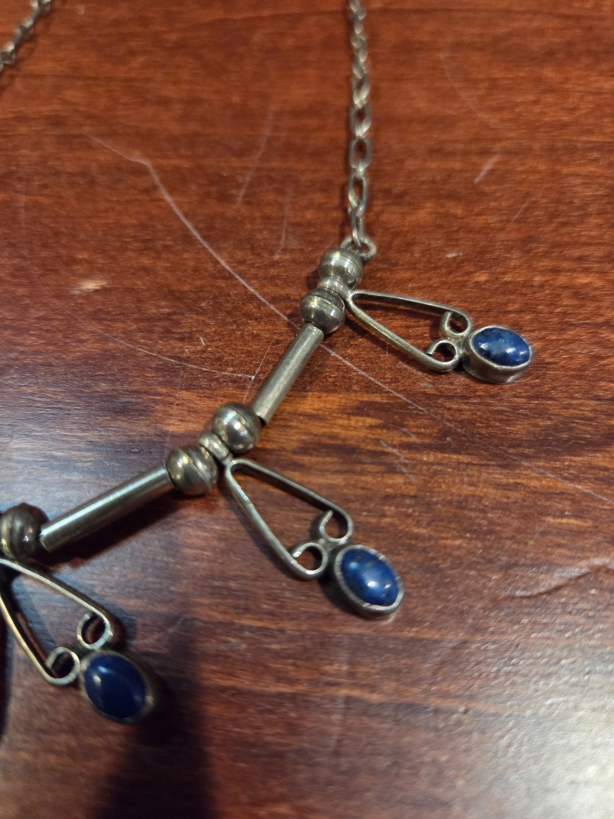 Vintage 925 Sterling Silver Lapis Lazuli Bib Fringe Necklace Modernist 12.8g