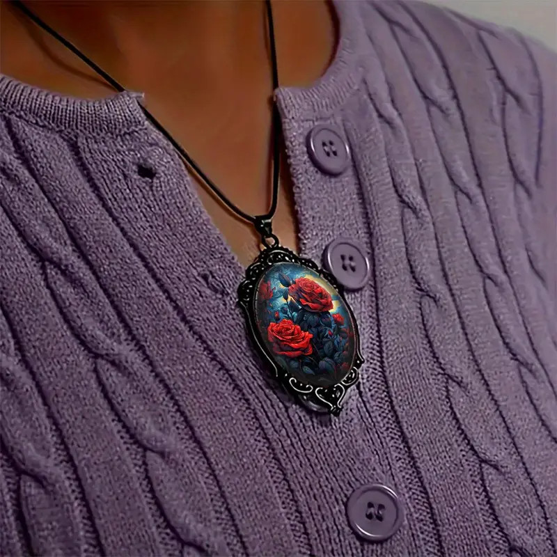 Flower Rose Gothic Pendant Jewelry Love Vintage Black Necklace E
