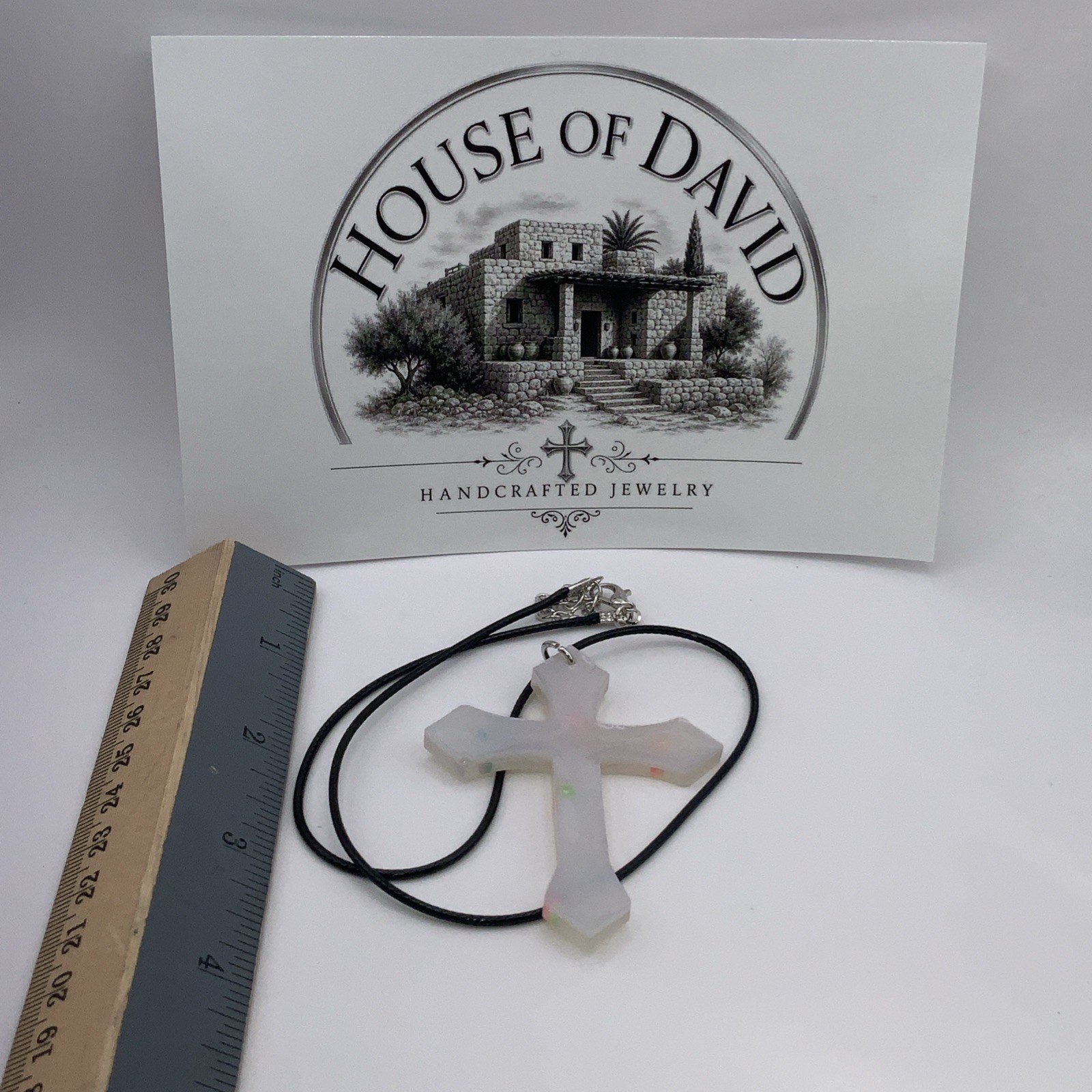 House Of David Handmade Cross Necklace Floating 3D Pearls