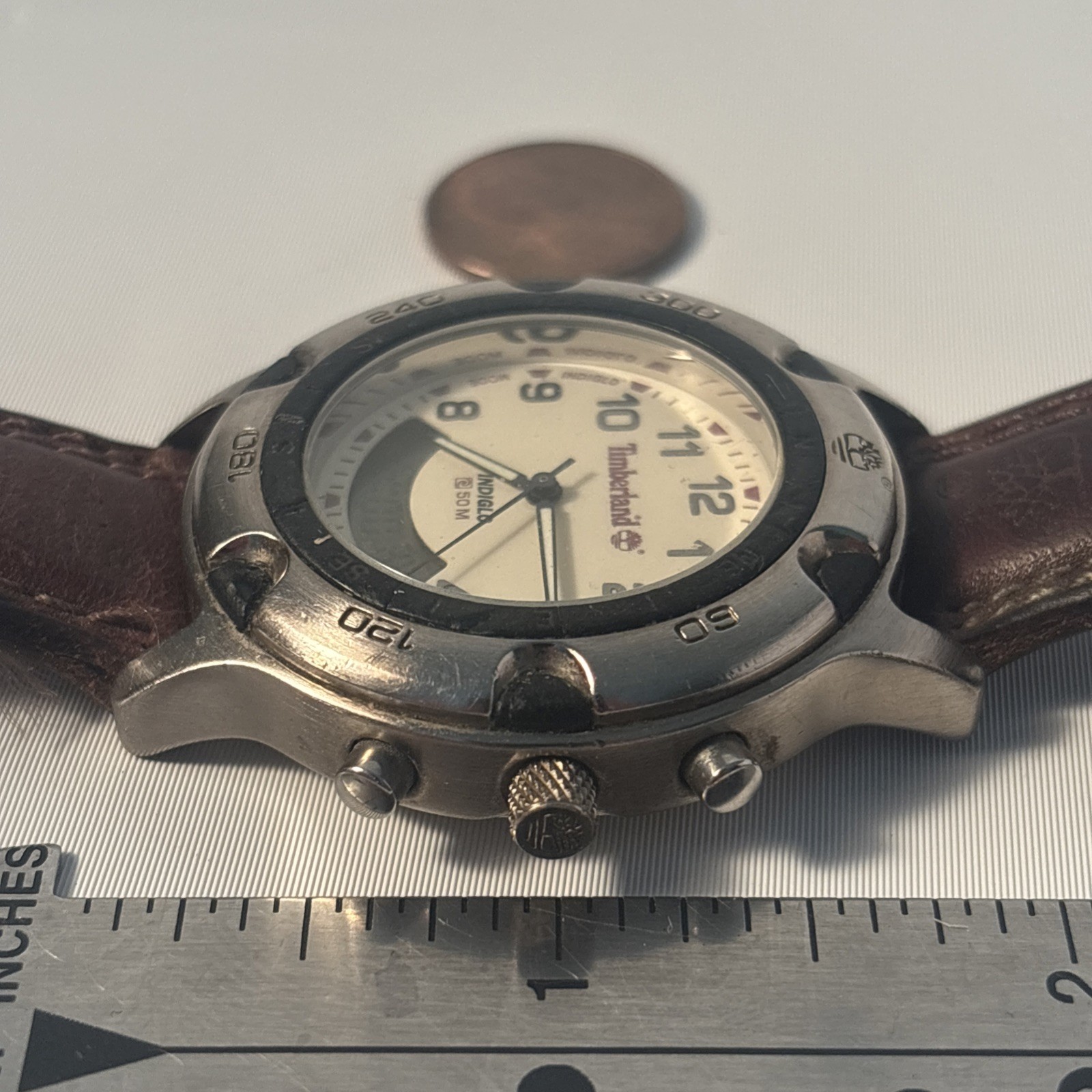 Vintage Timberland 11271G Ana-Digi Indiglo Field Watch New Battery Leather Band