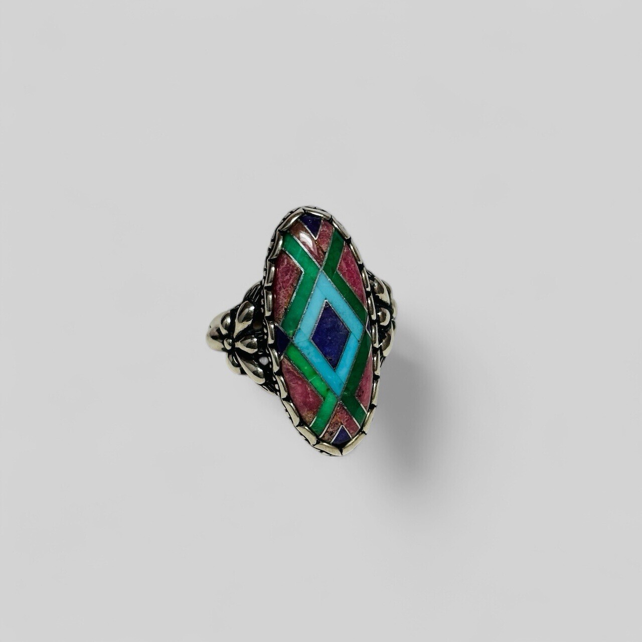 Carolyn Pollack Relios Sterling 925 Silver Oval Inlay Mosaic Ring Sz 6