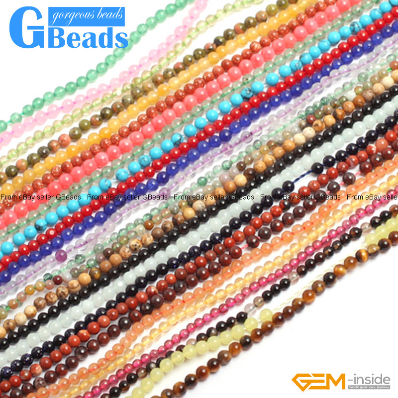 Natural Assorted Stones 2mm 3mm 4mm Tiny Spacer Round Beads Free Shipping