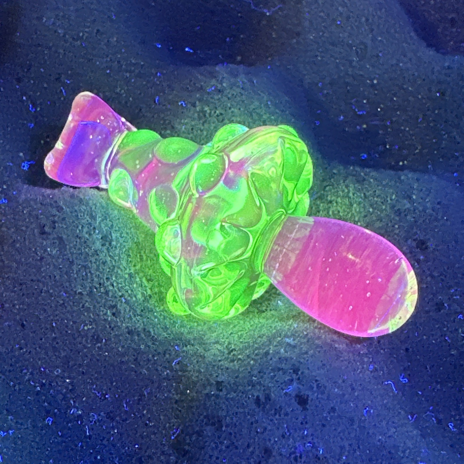Handmade Uranium Art Glass Green Mushroom Pendant Charm Borosilicate UV Reactive