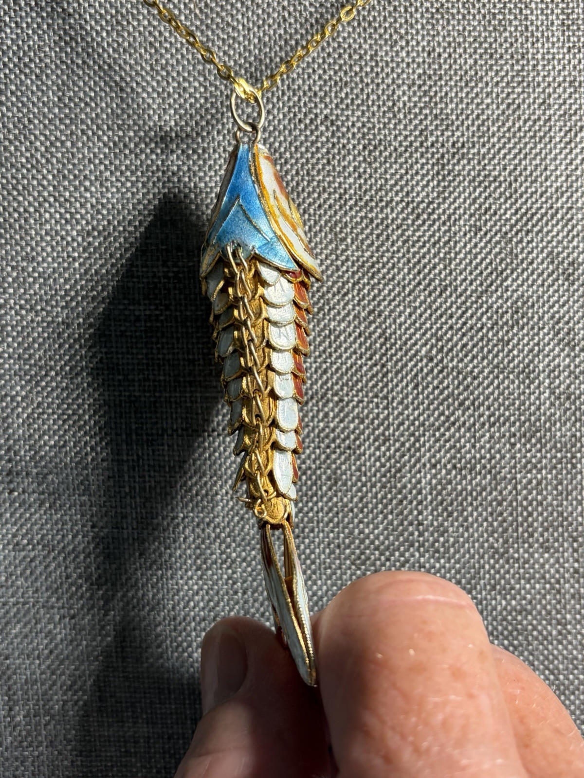 vintage Chinese articulated cloisonné enamel koi fish pendant Estate Jewelry