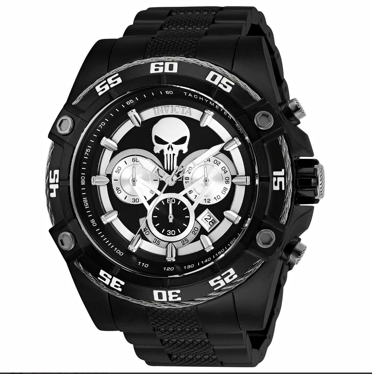 Invicta Marvel Punisher Men’s Quartz Chronograph Date Tachymeter Black Strap