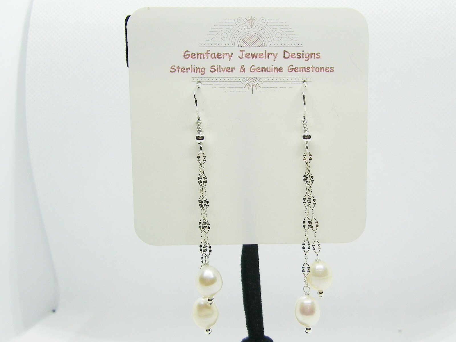Sterling Silver Natural CULTURED PEARL Dangle Earrings #1171…Handmade USA