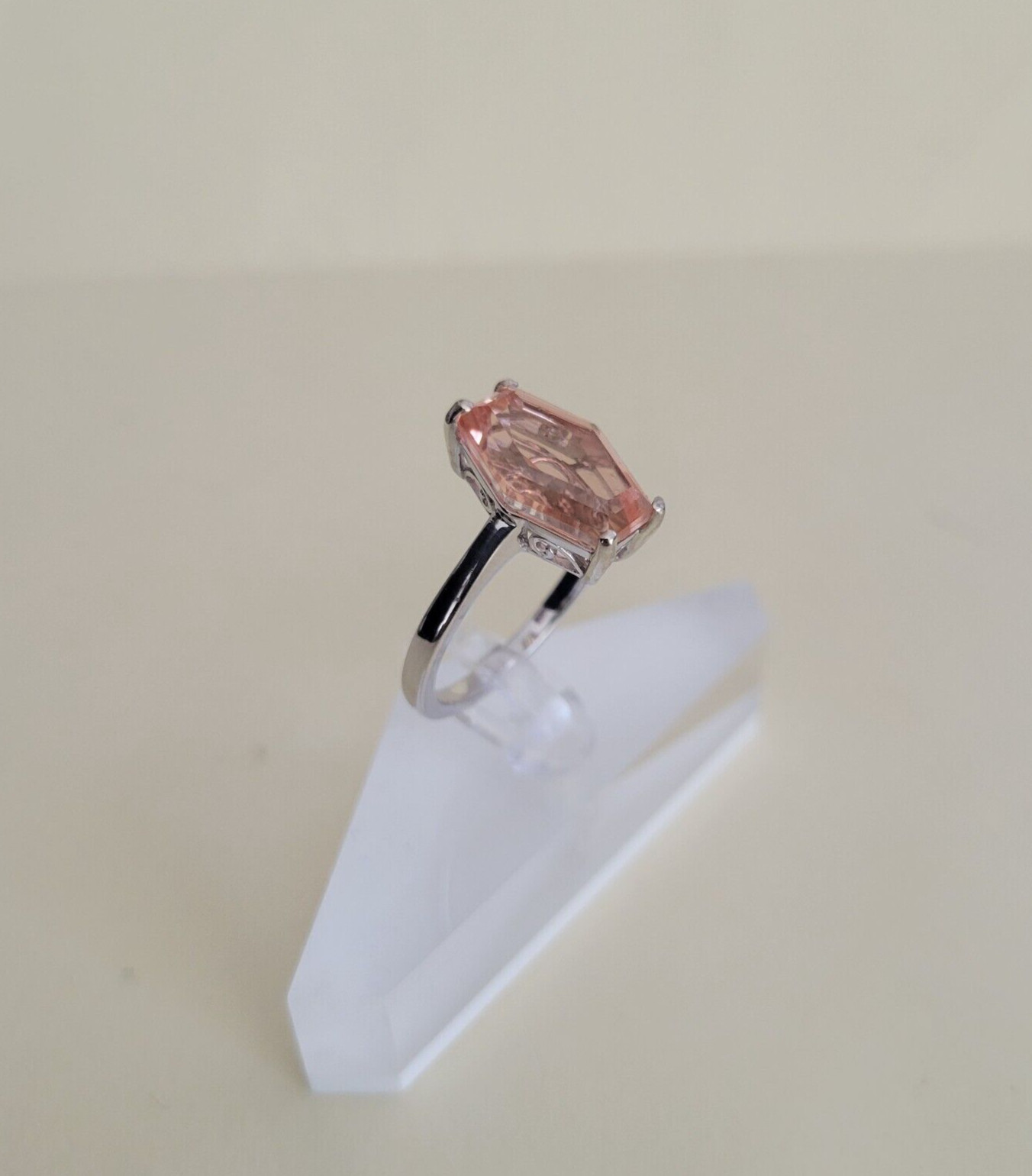 Morganique Quartz Rhodium Over Sterling Silver Elongated Ring (Size 11) 6.50 Cts