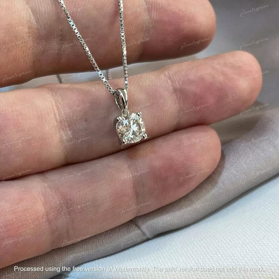 Round Cut 1Ct Diamond solitaire Pendant Women’s 14k White Gold finish