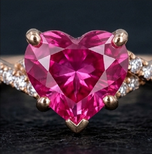 4Ct Heart Cut Simulated Pink Ruby/CZ Ring Twisted Pave Band 14k Rose Gold Finish