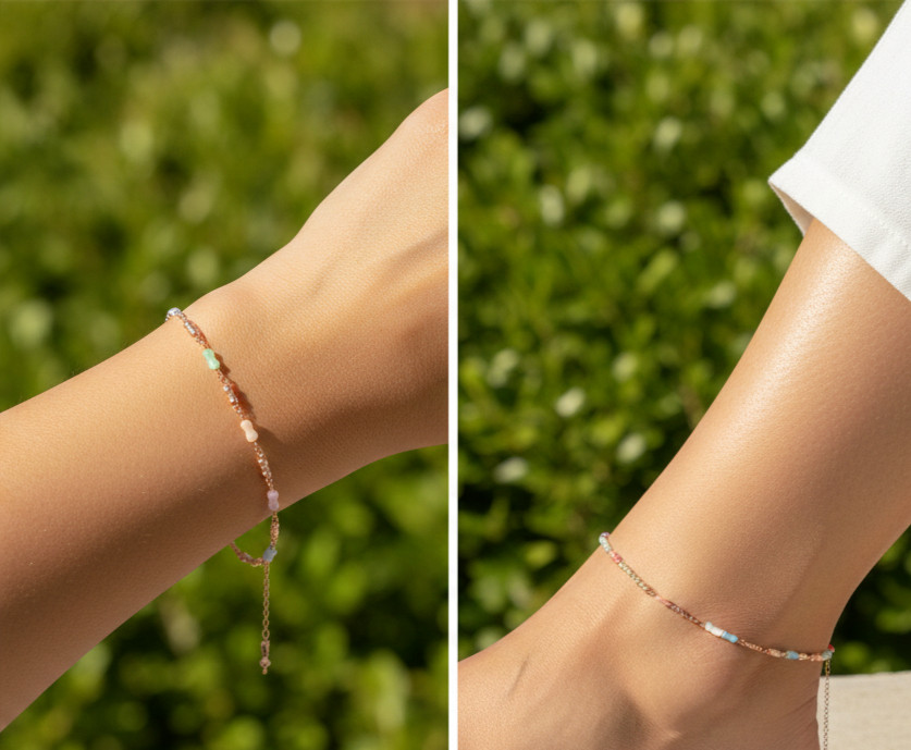 Multicolor Beaded Bracelet Dainty Rose Gold Plated Chain Bracelet For Valentine