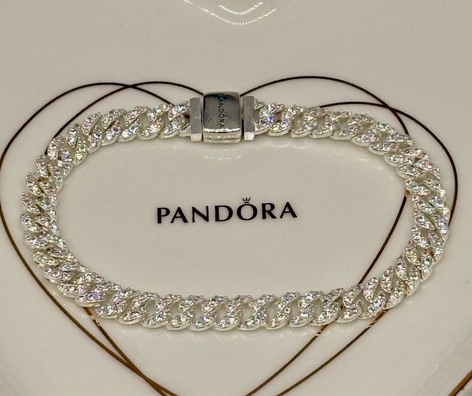 New Genuine Pandora Timeless Pavé Cuban Chain Bracelet 593008C01 Various Sizes