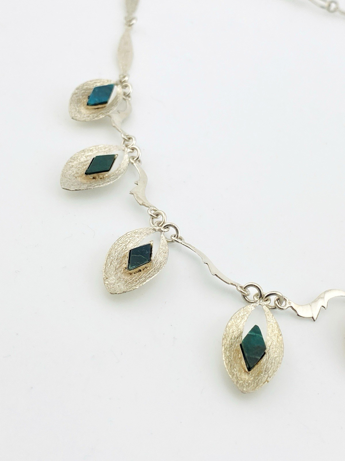 Modernist Sterling Silver Malachite Necklace Artisan Studio Jewelry 17 In