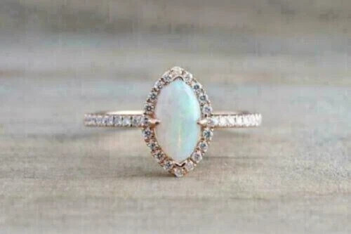 2.50Ct Marquise Cut Natural Fire Opal Halo Wedding Ring 14K Rose Gold Plated