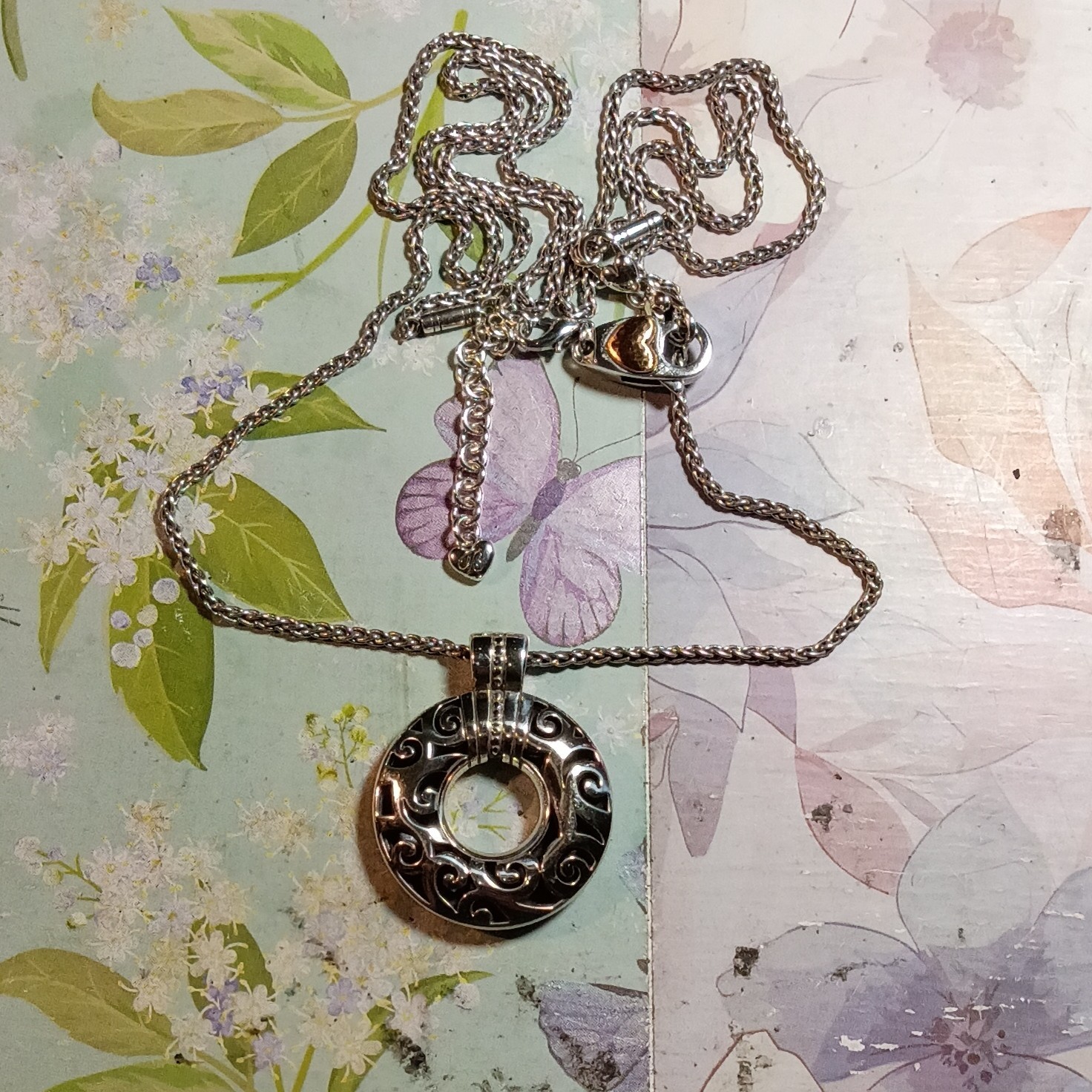 Brighton Opera Covertible Necklace Silver Tone Round W/ EXT Open Scrolled Pendan