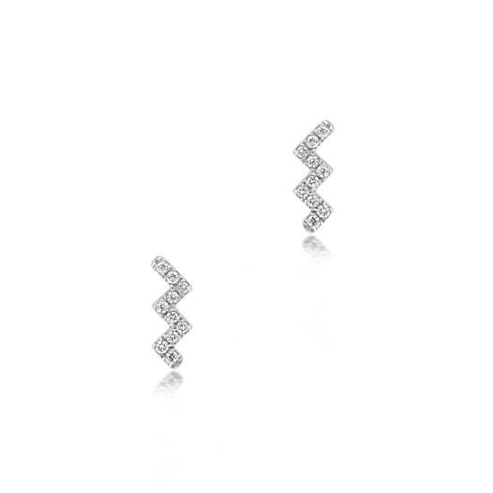 Gemistry 18K White Gold Round Diamond Zig Zag Stud Earrings