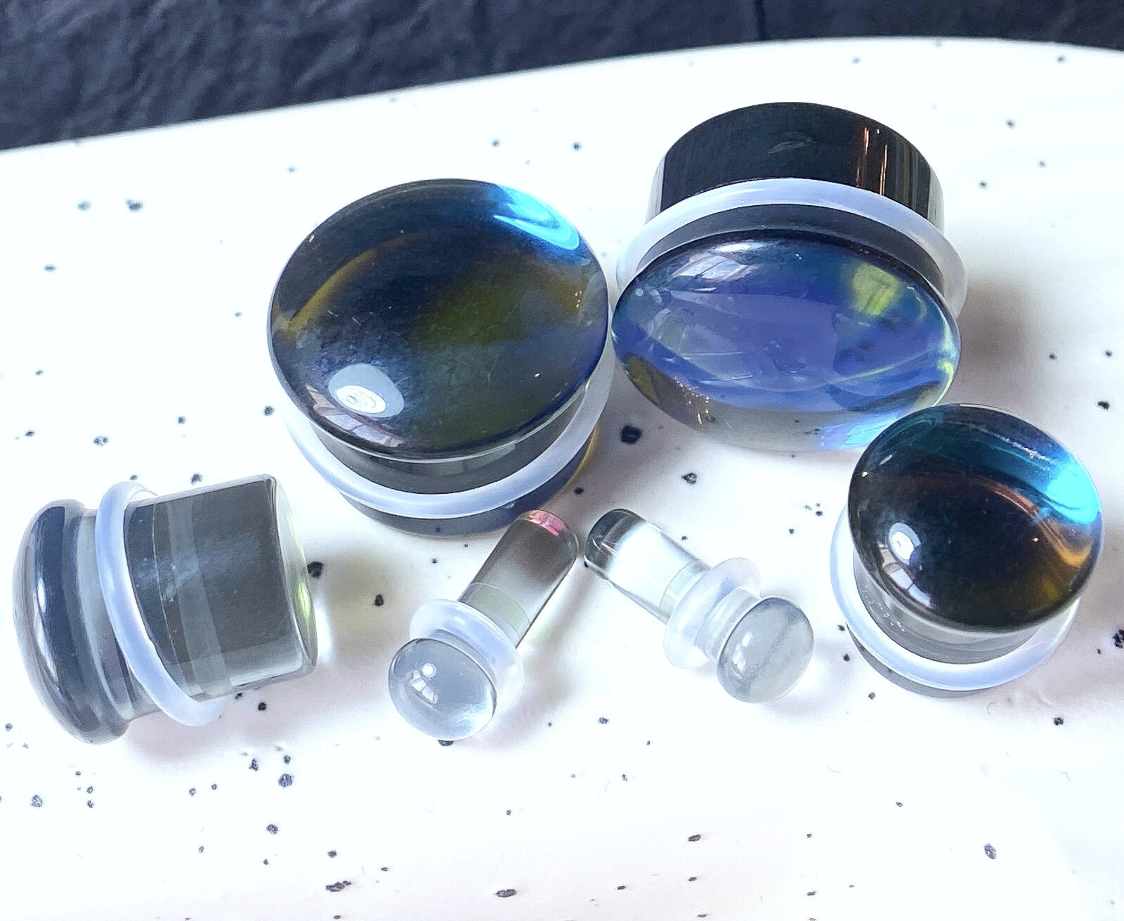 PAIR of Midnight Moonstone Glass Single Flare Plugs Tunnels Gauges Body Jewelry