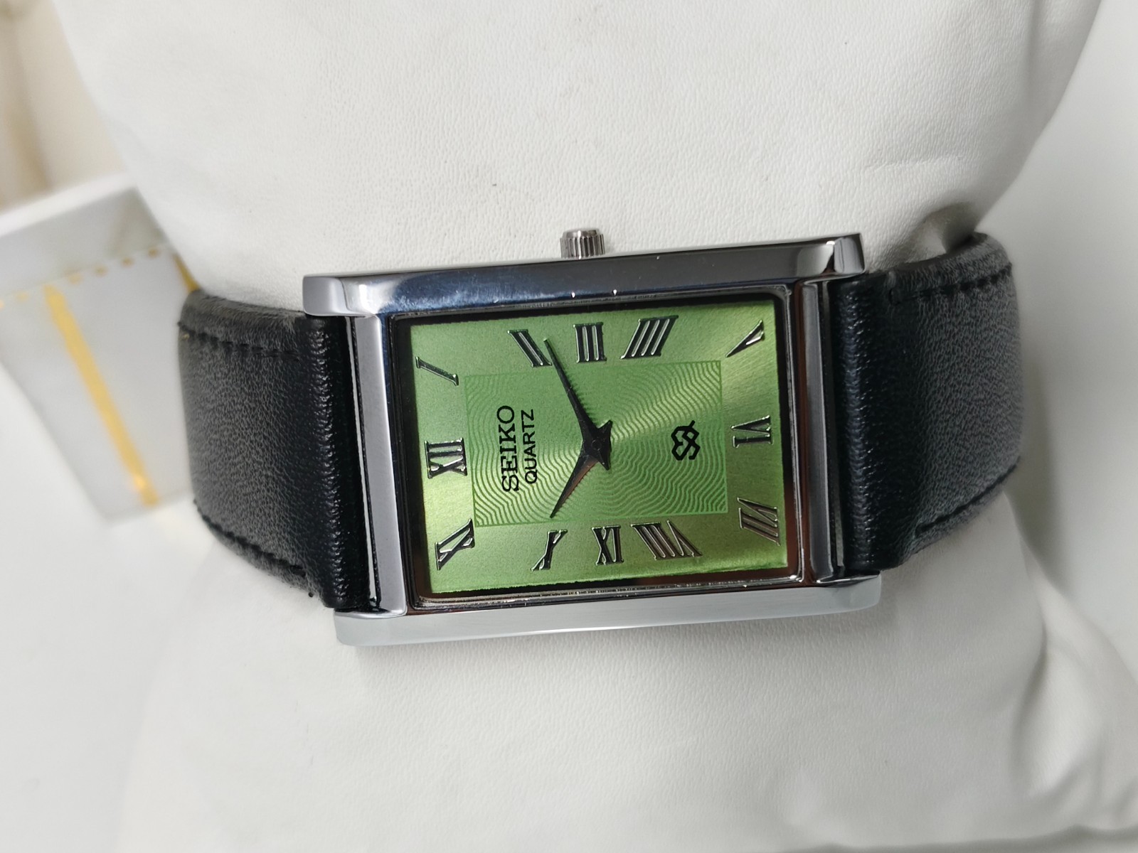 Vintage Refurbished Seiko Slim Tank Green Quartz Japan Men s Wrist Watch
