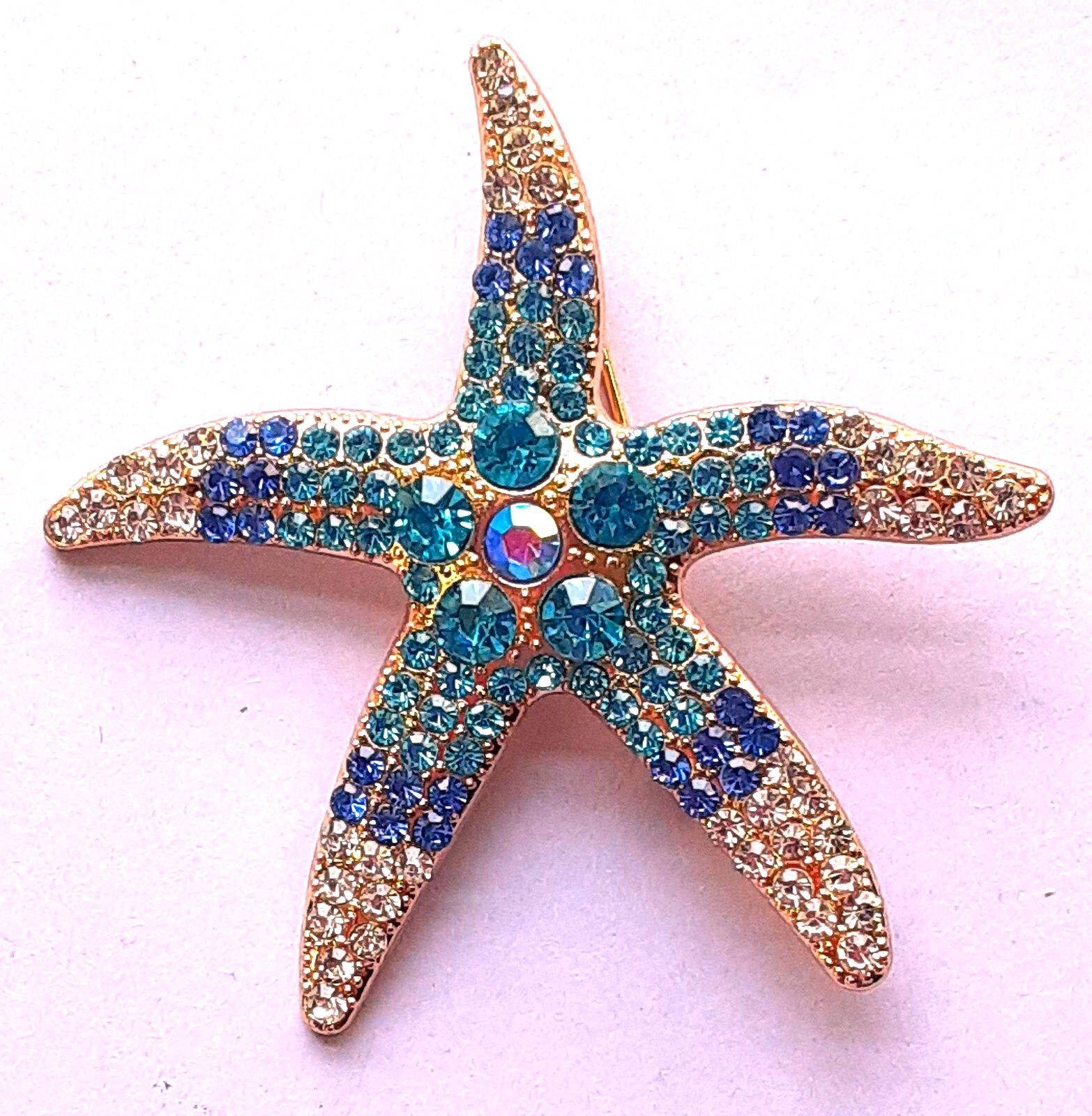 AQUA BLUE STARFISH BROOCH with AB crystals in GIFT BOX Gold color #BRO7