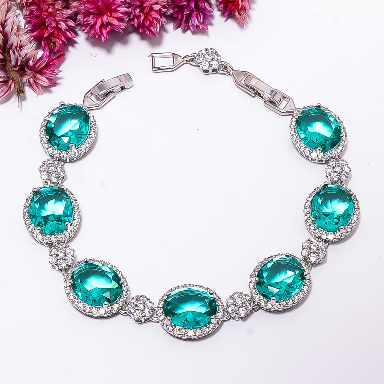 Apatite, CZ 925 Sterling Silver Adjustable Bracelet 7-8″ B13249, Gift for her