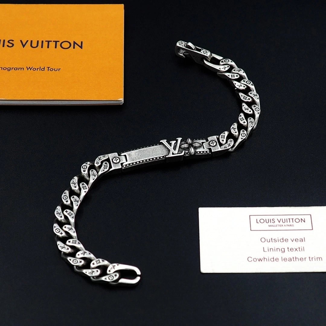 Men’s Engraved Silver Gourmette Bracelet Vintage Style Cuban Link Jewelry