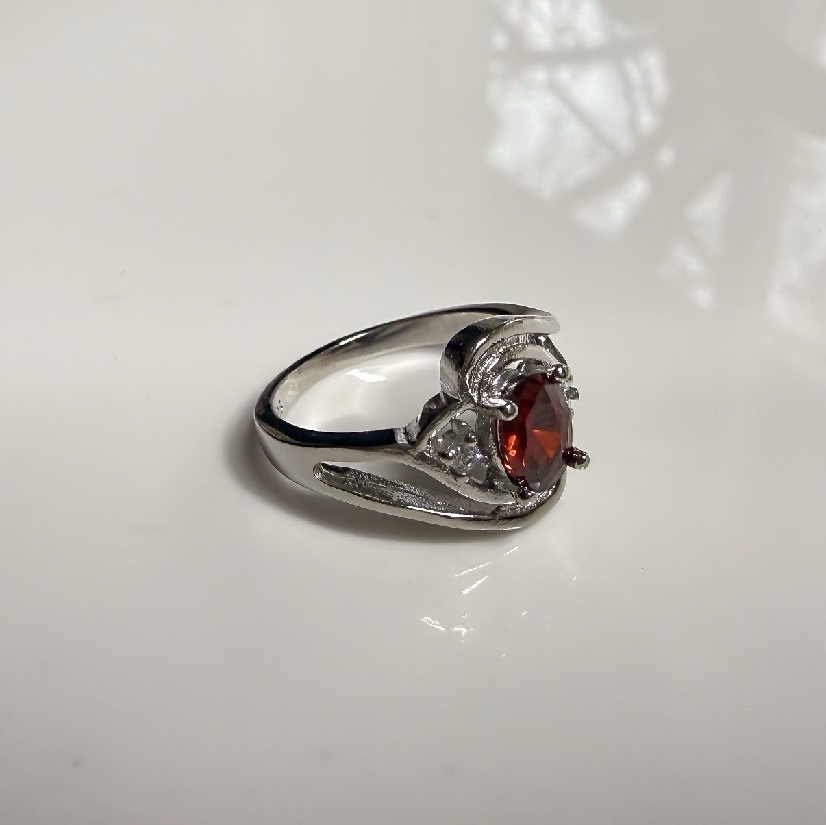 925 Silver Plated Ring Size 6 Simulated Ruby & Diamond Cocktail Costume