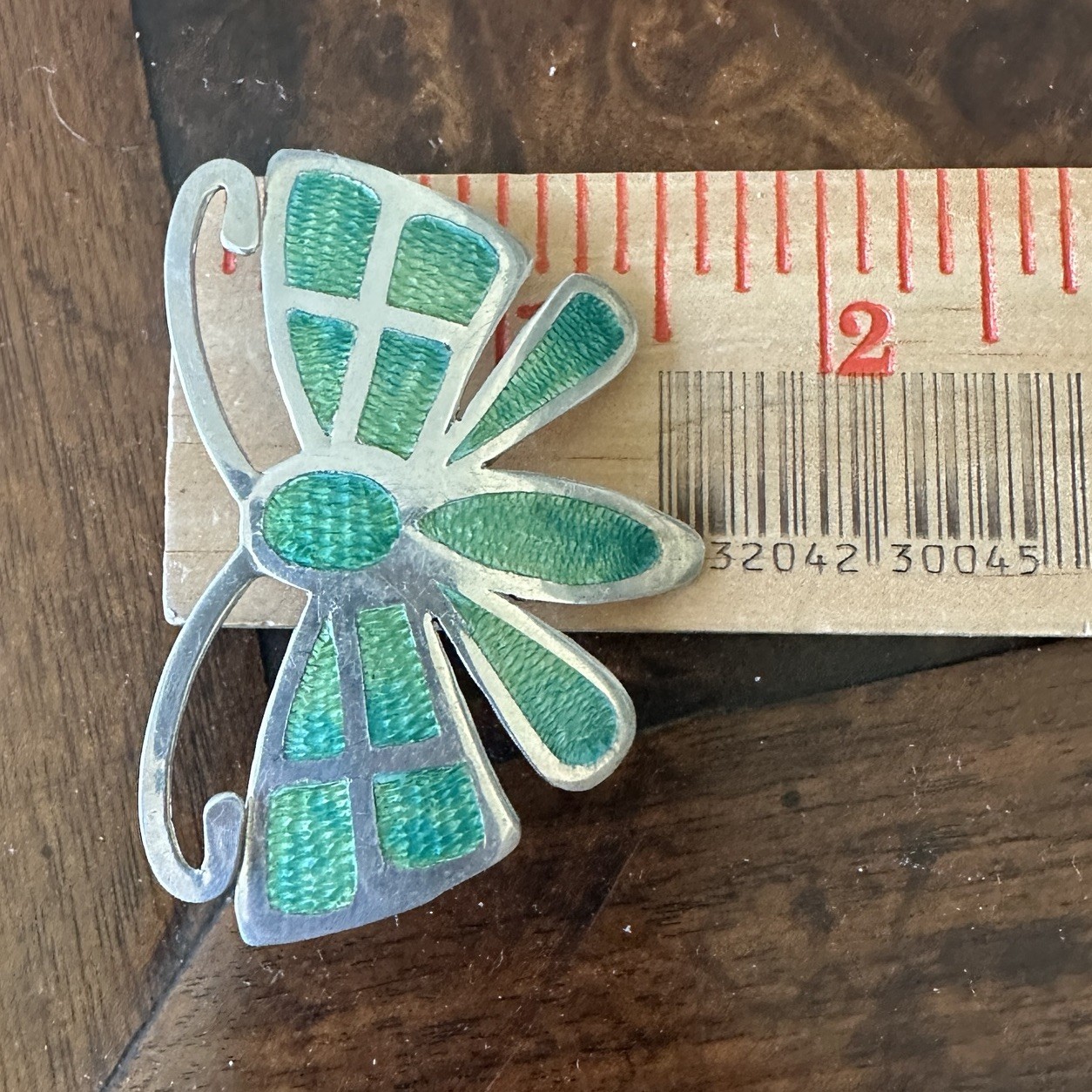 VTG Mexico Artisan Butterfly Brooch Pendant 2.4 Inch Acrylic 925 Sterling 13.9g