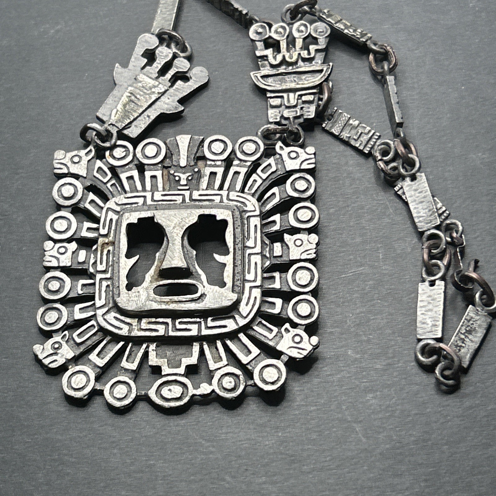 Tiajuanaco Jewels Made In Bolivia Tribal Necklace Creation God Signed Aztec Rare