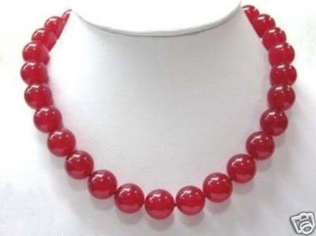 Wholesale 1/5/10Pcs Genuine Natural 10mm Red Jade Round Gems Beaded Necklace 18″