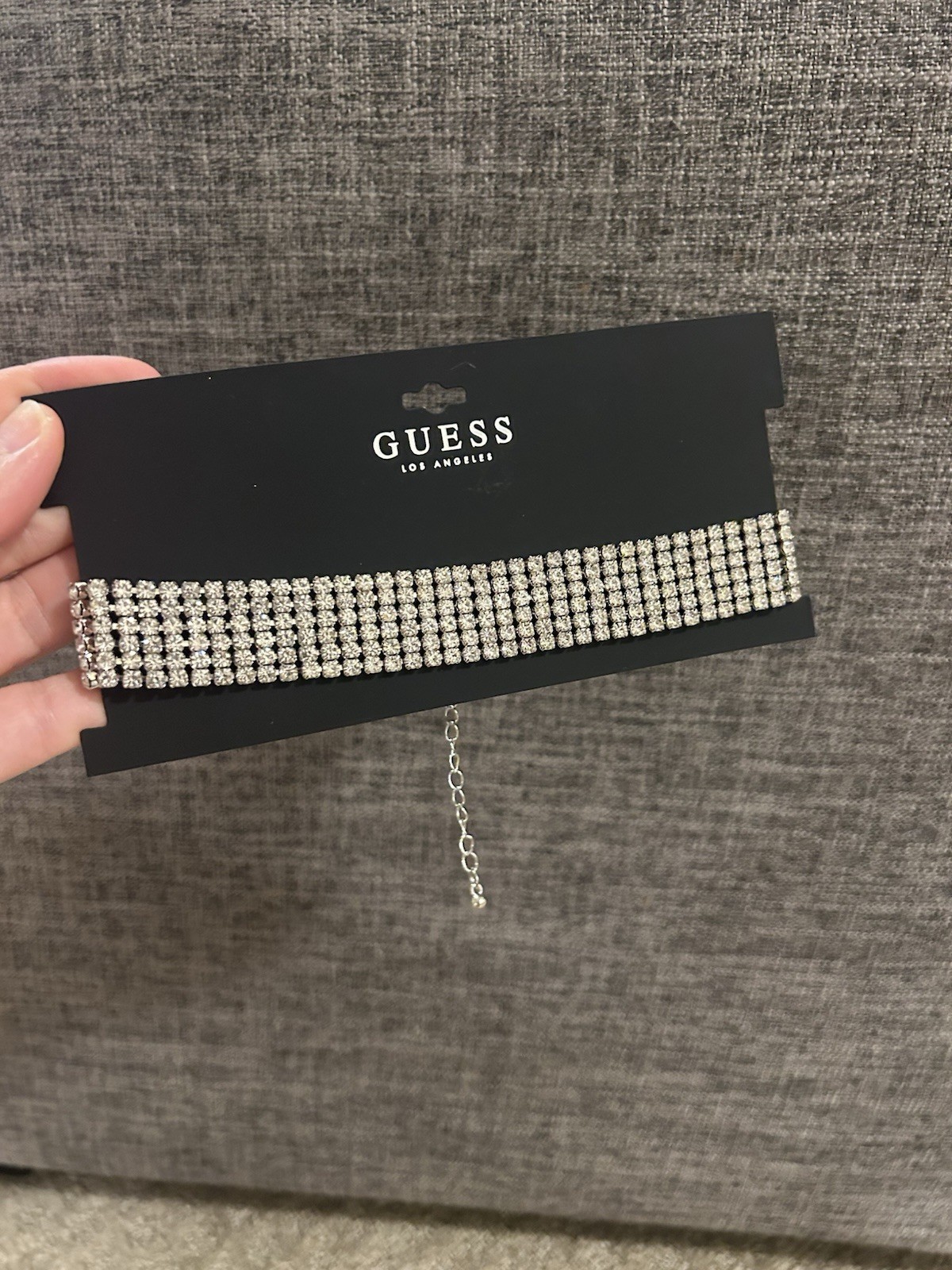 GUESS Silver-Tone Crystal Rhinestone Tennis Choker Necklace Adjustable