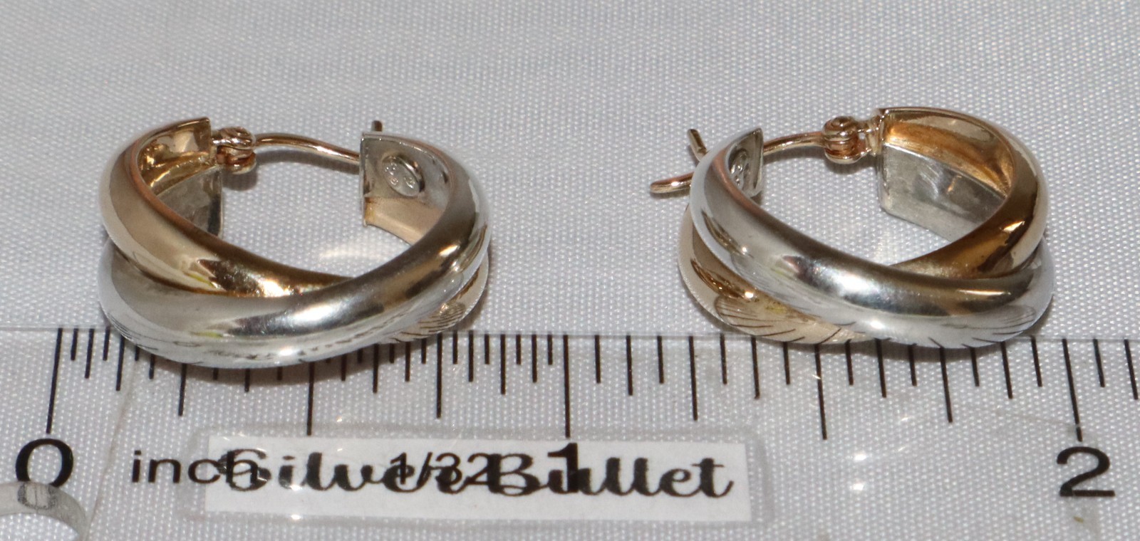 Vintage 14k Yellow Gold Sterling Silver Twisted 1/2 Inch Hoop Earrings 3.3 grams