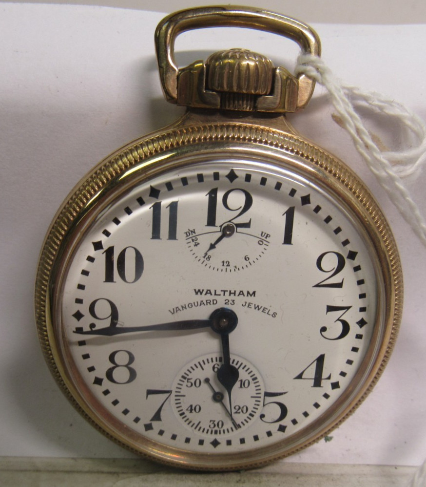 ANTIQUE VANGUARD WALTHAM POCKET WATCH WIND INDICATOR 23 JEWELS RAILROAD 1OK GF *