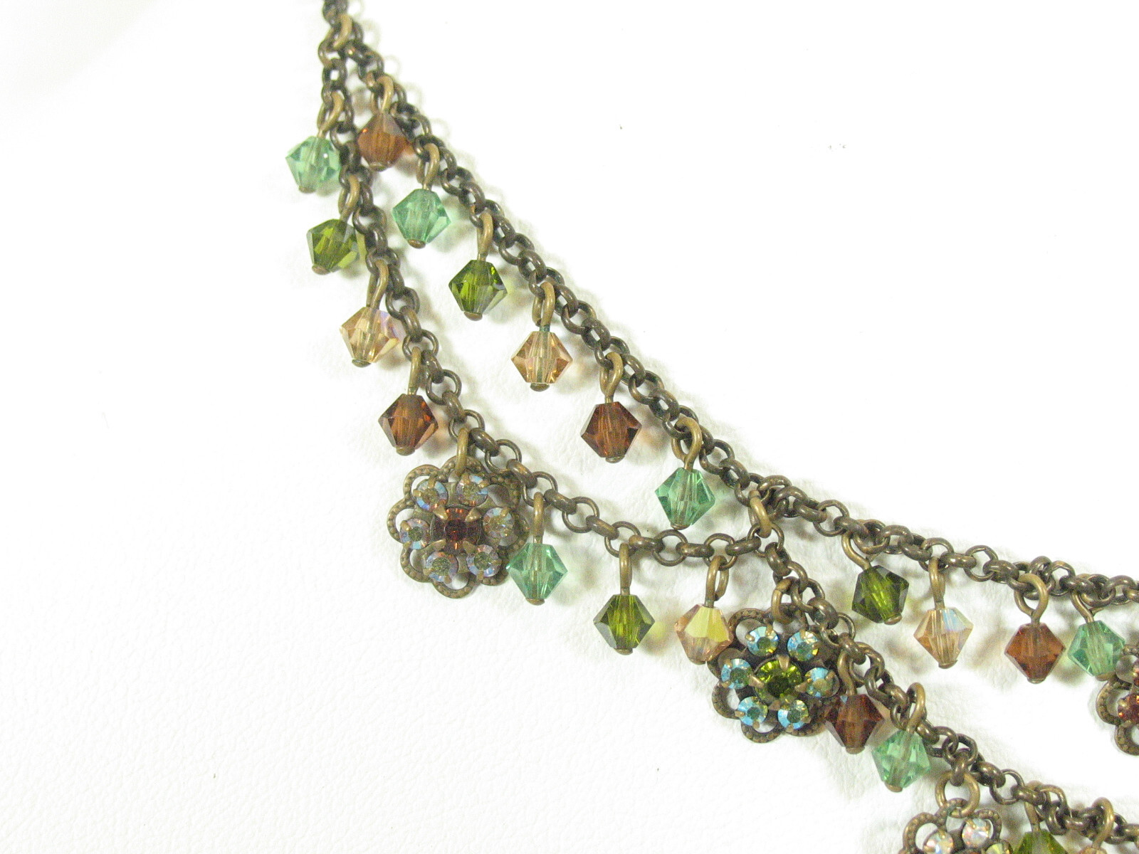 Liz Palacios Green Blue and Brown Reflective Crystal Necklace