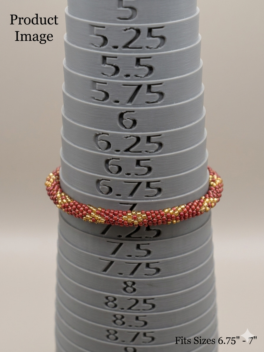 Handcrafted Nepalese Roll-On Seed Bead Bracelets – Burgundy & Gold Spiral