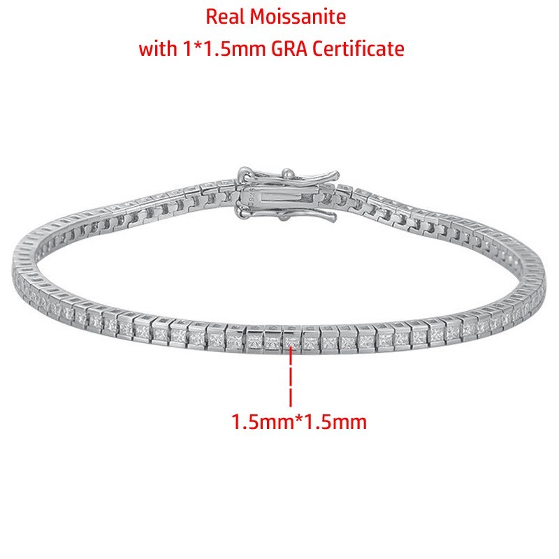 Full Princess Cut Moissanite Tennis Bracelet 925 Sterling Silver Women Chain GRA