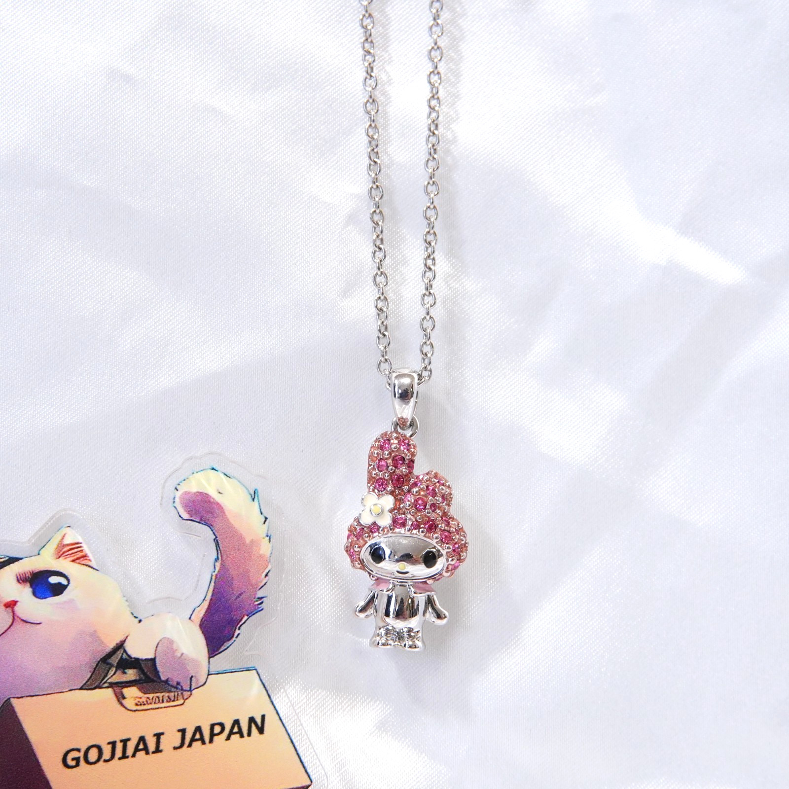 Sanrio My Melody Necklace Rhinestone Pendant Pink Silver Jewelry 19.7 ” kawaii