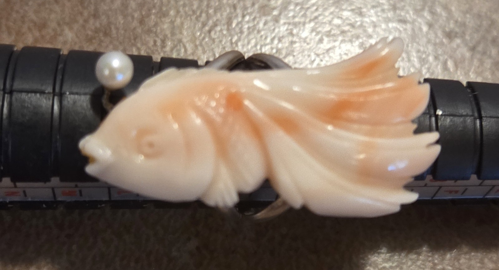 Hawaiian Pink & Angel Skin Coral Koi Fish Sterling Silver Small Ring