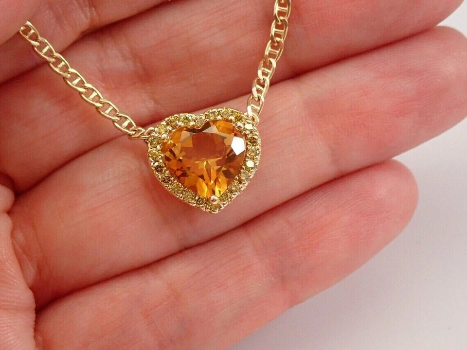 1.50Ctw Heart Cut Lab-Created Yellow Citrine Halo Pendant 14K Yellow Gold Plate