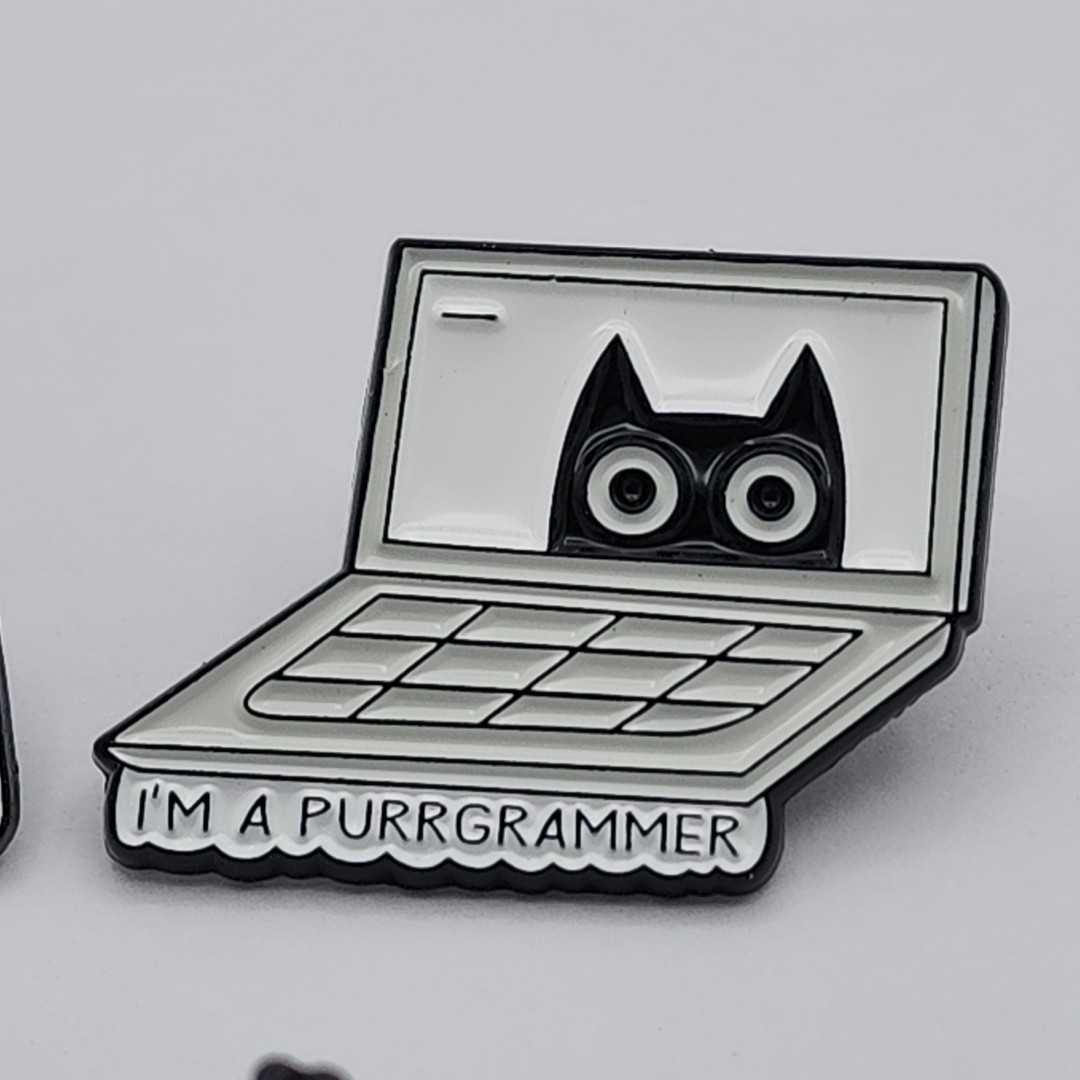 x4 Enamel Pin Black Cat Computer Wine Bottle Cute Kitten Funny Gift New