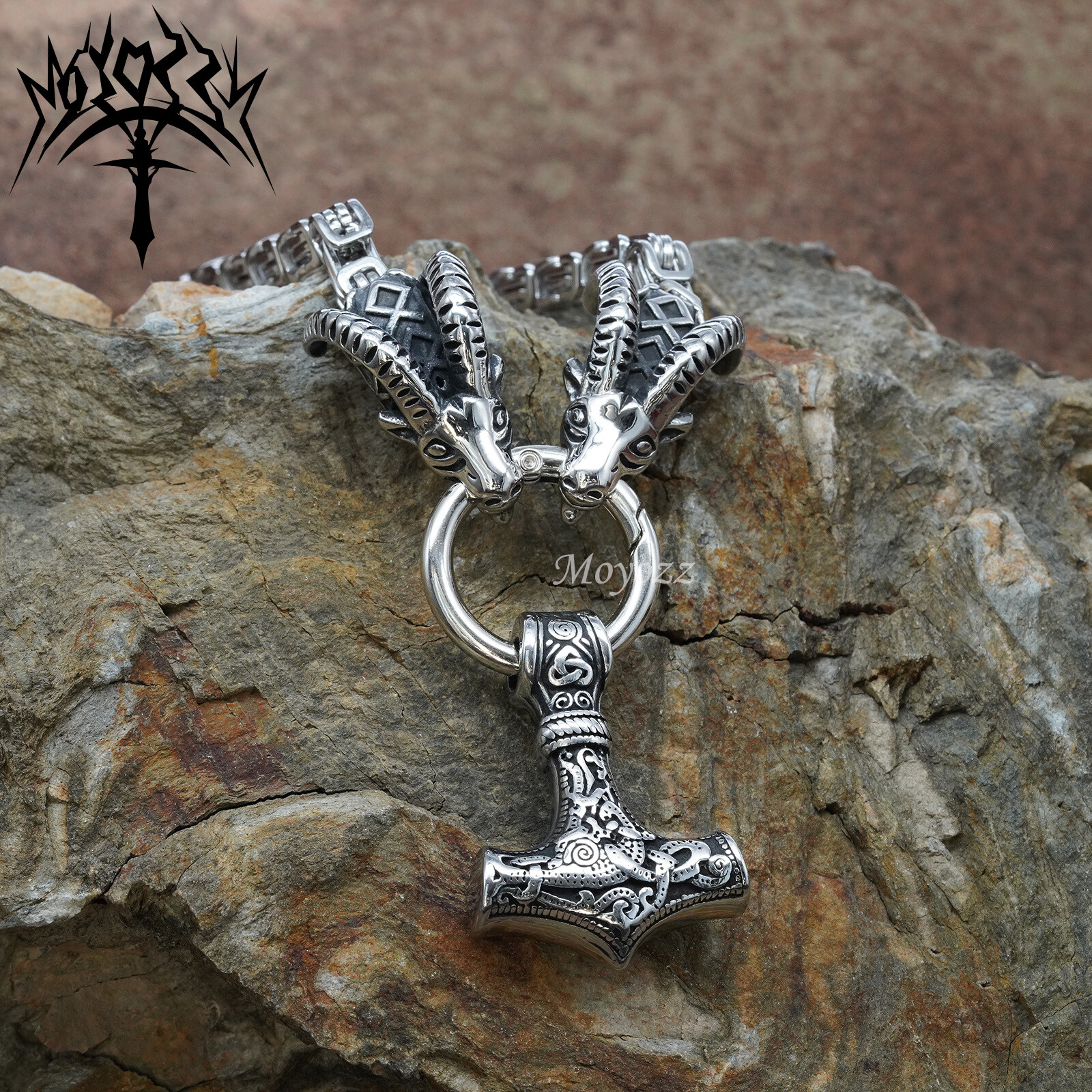 Dragon Head Viking Stainless Steel King Chain Thor Hammer Necklace Pendant Gift