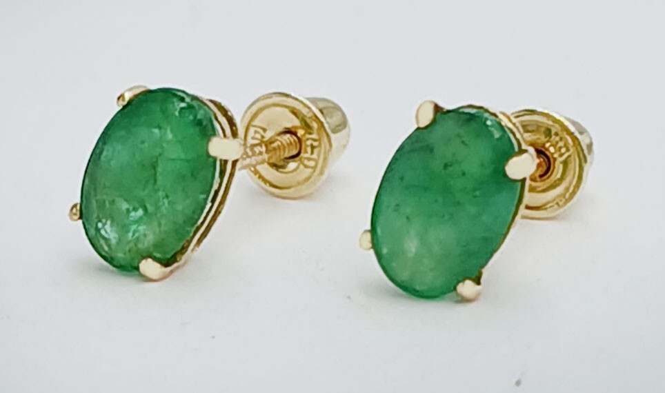 GENUINE 1.34 Cts EMERALD STUD EARRINGS 14K GOLD – Free Appraisal – SCREW BACKS