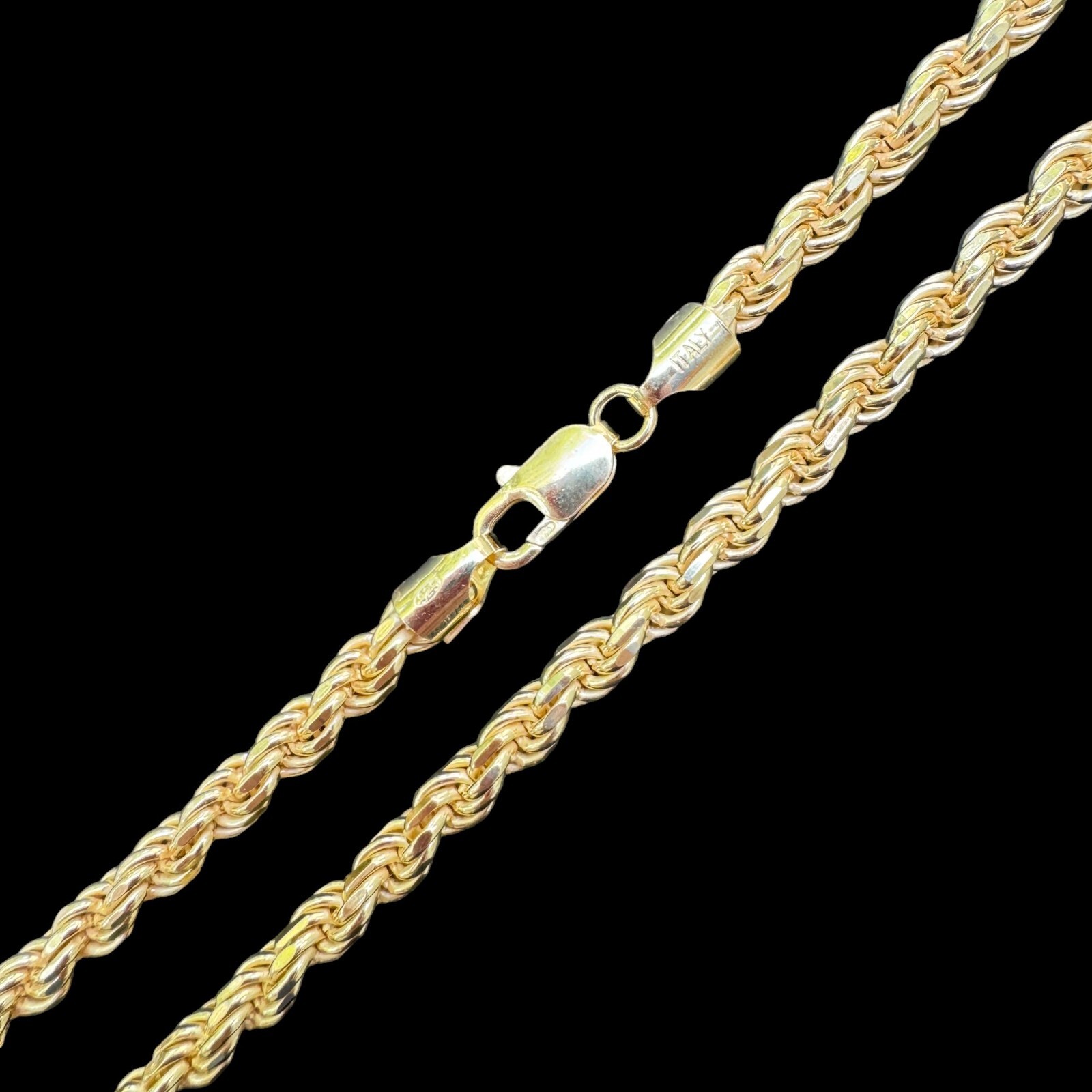 6mm Thick Men’s Rope Chain 14k Gold Plated Solid 925 Sterling Silver Necklace