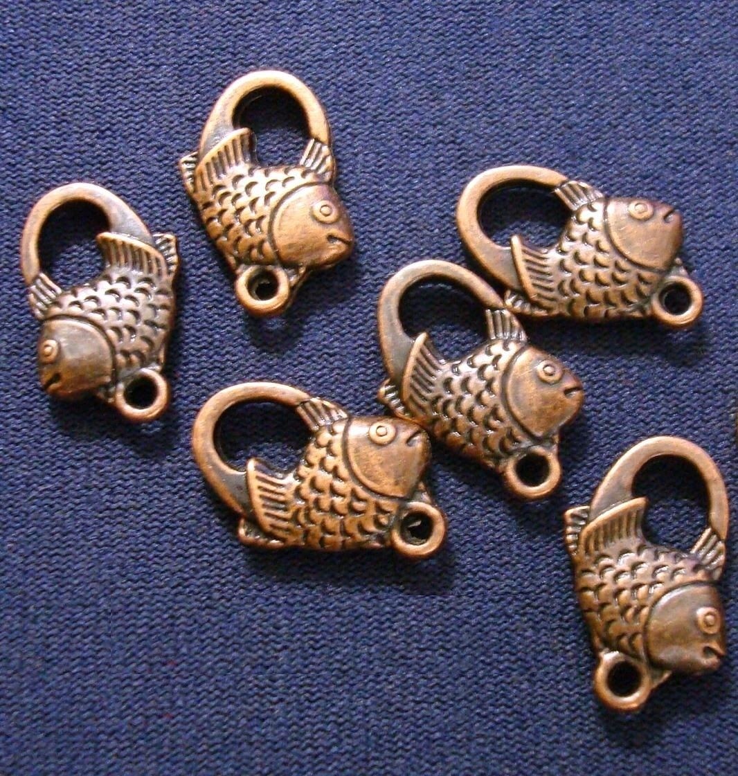6 Fish shaped closed jewelry links ant copper pltd 3/4″ necklace bracelet FPC285
