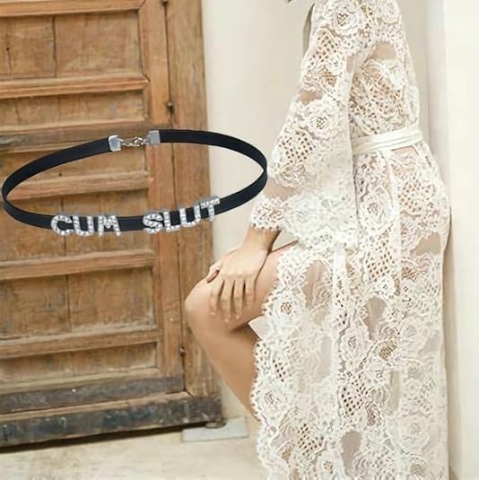 CUM SLUT Rhinestone Collar Choker Necklace For Wife & Girlfriends 17 inches NEW