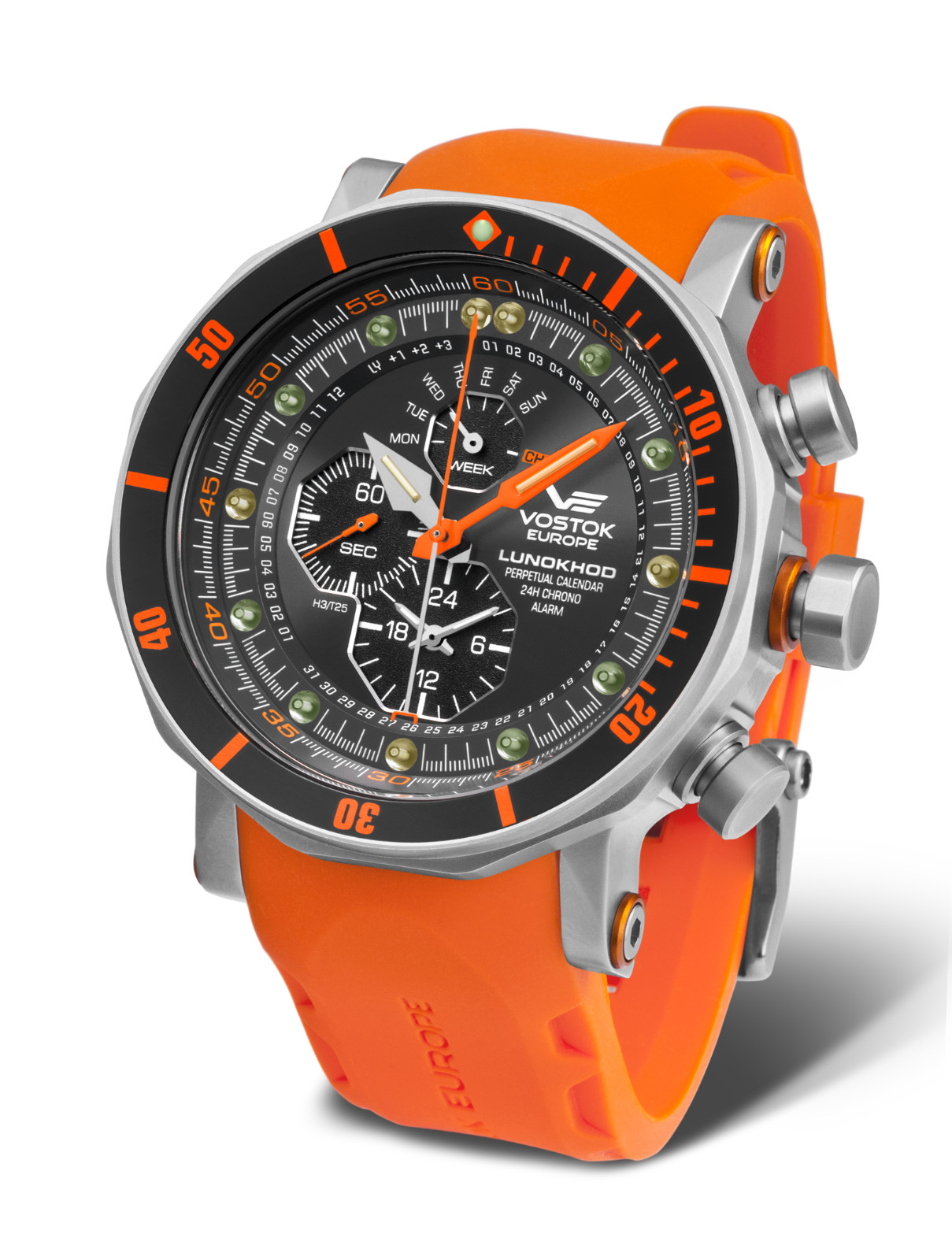 Vostok Europe Lunokhod YM86-620A506 Graphite Diver Orange Watch 49mm
