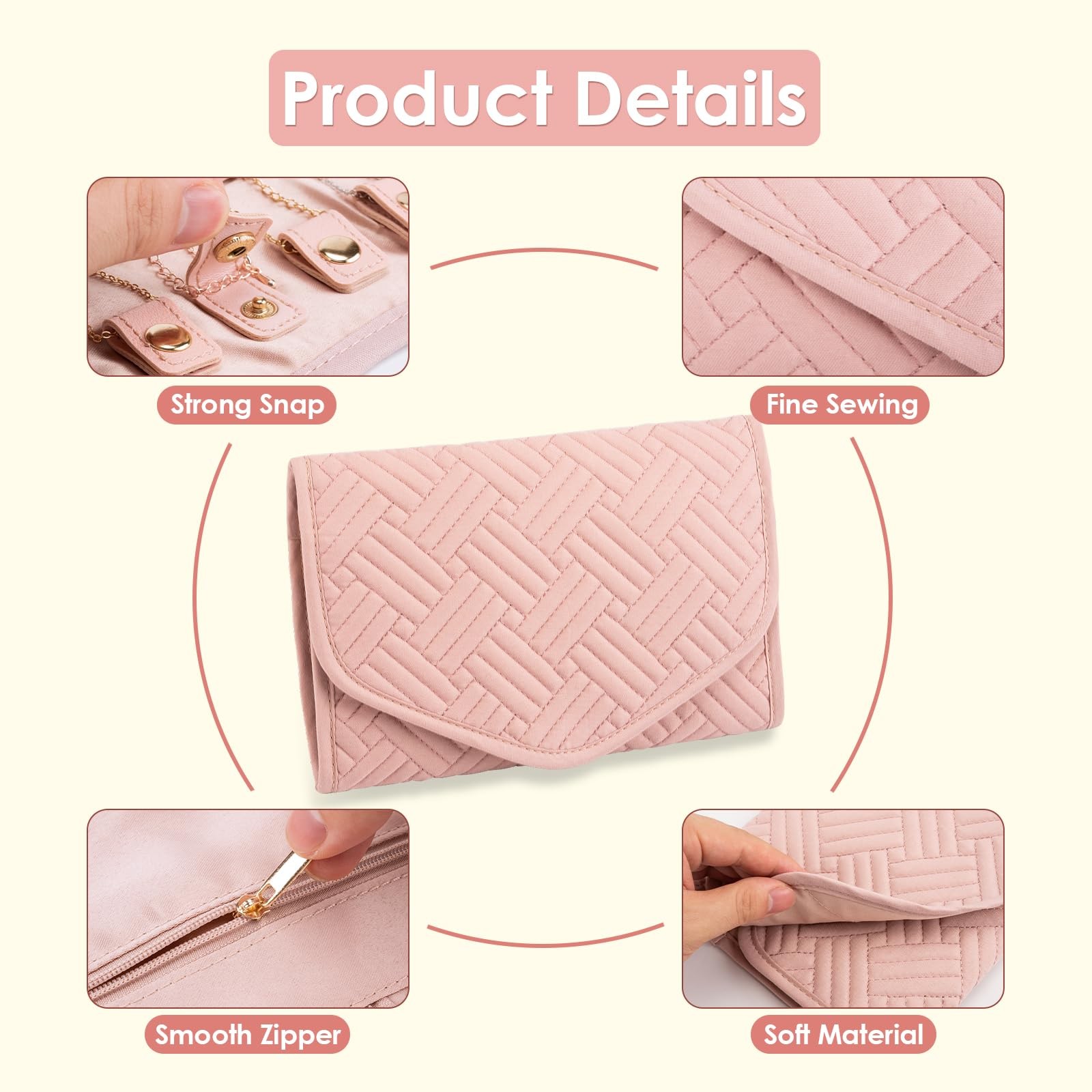 Travel Jewelry Organizer Bag Anti-Tangle Foldable Small Jewelry Roll Travel C…